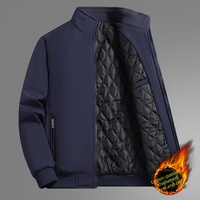 Blouson d'hiver pour homme, rembourré, doublé en polaire, épais, chaud, col montant, coupe-vent, uni, bleu marine, veste décontractée
