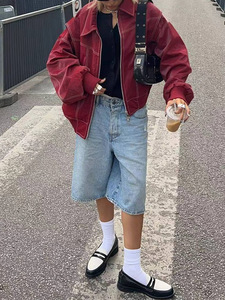 2025 automne nouvelles femmes Style américain en <span class=keywords><strong>cuir</strong></span> PU manteau veste fermeture éclair Cardigan poche revers col Vintage vêtements d'extérieur veste - Product Image 2