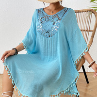 Robe de plage transparente en dentelle courte, à col en V profond, taille plus, pour femmes, fabriquée à la main, respirante, réversible