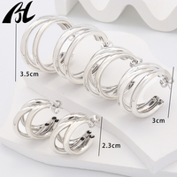 À la mode 3 rangées cercle or brillant boucles d'oreilles en forme de C multicouche creux Tube minimaliste multicouche cerceau bijoux