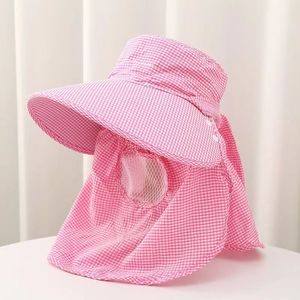 Tea Picking <b>Hat</b> Blue Checkered Wide Brim Sun Protection Upf 50 Outdoor Work Unisex Face Covering <b>Hat</b> - Product Image 5