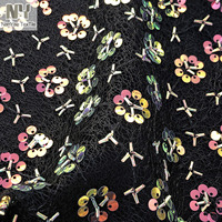 Nanyee Textile Noir Irrégulier Creux Découpe Dentelle Avec Brillant 5mm Bouclés Perles Paillettes Fleur Motif