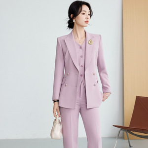 Women's Purple Three-Piece Suit Set Polyester Worsted Elegant OL Style Commute - Product Image 4