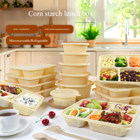 Lonchera Desechable Biodegradable y Ecológica de Nueva Generación, de Papel, con 32 oz de Capacidad, Múltiples Compartimentos, con Asa para Llevar Comida