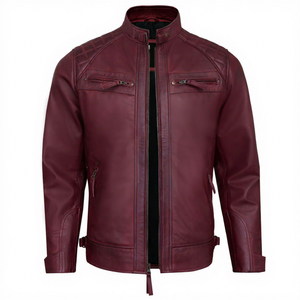 Veste en cuir pour moto pour hommes, veste de motard en cuir, fermeture éclair sur toute la longueur, coupe-vent, vêtements d'automne - Product Image 6