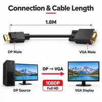 Câble DEFUXIN DP vers VGA 1,8 m 1080P Full HD, cordon convertisseur mâle-mâle pour PC, ordinateur portable, moniteur, projecteur, téléviseur