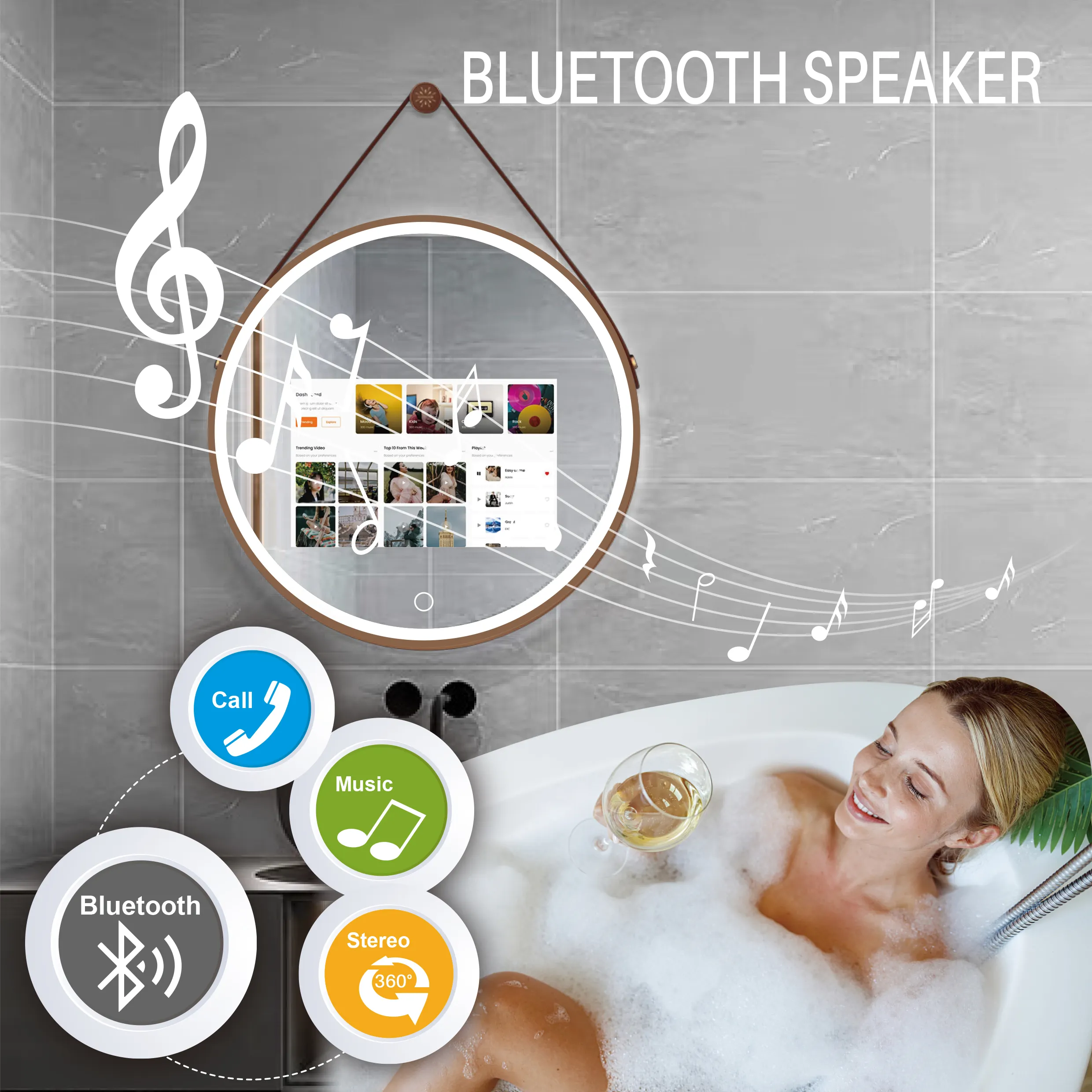 Fabrika doğrudan satış Android dekor Vanity Bluetooth müzik hoparlörü akıllı ayna