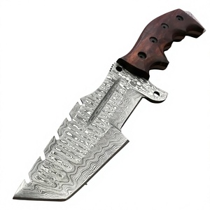 Couteau de chasse, de dépecage, de survie et de camping OEM 10 pouces, fait main, en acier Damas à haute teneur en carbone, à lame pleine, avec manche en bois de rose - Product Image 2