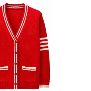 University Sorority Custom Women Knitted <b>Cardigan</b> Sweater Red <b>White</b> Varsity V-Neck OEM college varsity <b>cardigan</b> sweater - Product Image 3