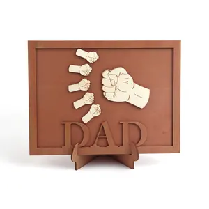 Fathers Day Fist Bump Wooden Ornament Dad Home Decoration the Gifts for Papa Son Wood Plaques Decor Engraved On Fist Bump