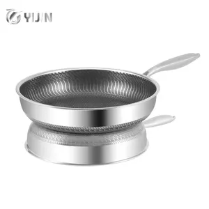 De gros 5 plis wok-Offre Spéciale 30cm double face non-bâton plat pan durable cuisinière à induction gaz sus304 en acier inoxydable poêle avec couvercle