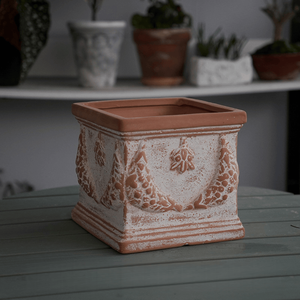 Pot en céramique gaufrée en terre cuite, style rustique, grande ouverture, finition émaillée, style romain, respirant, pour décoration de jardin, pot de fleurs avec drainage - Product Image 5