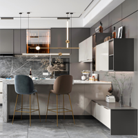 Meubles de cuisine modernes blancs et gris sur mesure en bois, contreplaqué, MDF, laqués, fabriqués en Chine