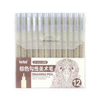 Stylo à dessin de couleur marron avec stylo de marquage de ligne LT-112-12 à 12 plumes
