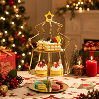 Luxuriöser Weihnachts-Dessertständer aus Goldfarbenem Edelstahl mit Drei Ebenen und Weißen Tellern für Hotel, Restaurant, Hochzeit und Buffet