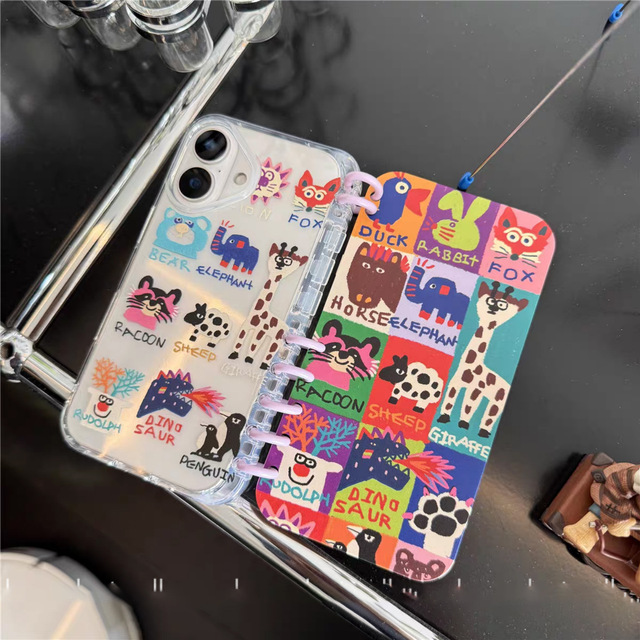 Notebook - Style Graffiti Animal Silicone Shockproof Soft Phone Case for iphone 15 Pro Max Cartoon Design Mobile Cover