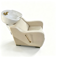 Fauteuil de lavage de luxe blanc avec base en métal doré et dossier en cuir PU – Mobilier de salon de beauté et de coiffure