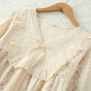 Autunno Pullover donna <span class=keywords><strong>cotone</strong></span> pigiami a maniche lunghe con decorazione in <span class=keywords><strong>pizzo</strong></span> con scollo a V per la casa traspirante - Product Image 5