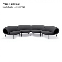 Canapé modulaire incurvé en tissu gris foncé moderne à une place avec pieds en métal, design minimaliste italien, super confortable, rembourré en éponge
