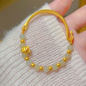Fashion Imitation <b>Jade</b> Beaded <b>Bangle</b> for Women Jewelry Chinese Style Bamboo Design Bell Charm Beads Bracelet - Product Image 3