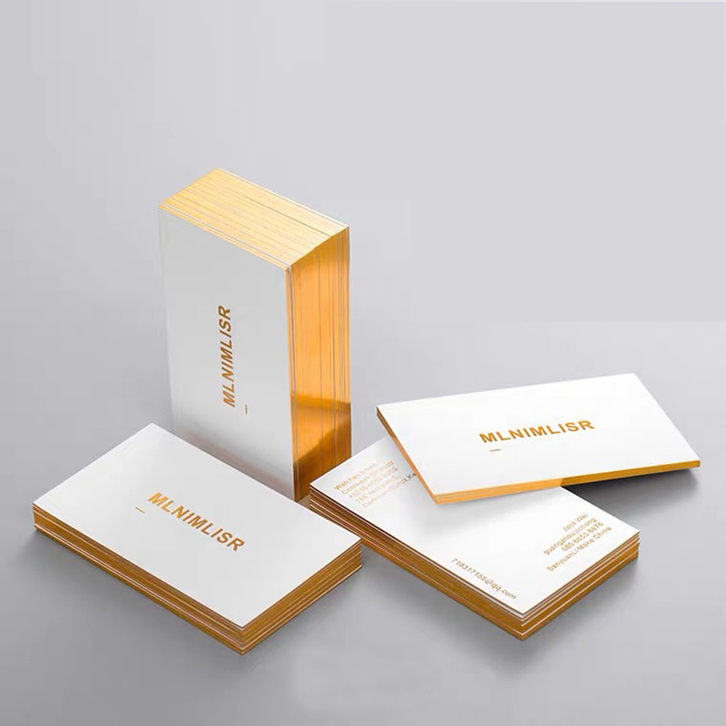 Elegant Gold Silver Edge Shape Foil Business Cards Embossed Finishing White Paper Custom Gift Business Printing Cards with logo