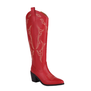 Botas de tacón grueso hasta la rodilla para mujer WETKISS, estilo western, con cremallera lateral, punta puntiaguda, bordado, tacón de 7 cm - Product Image 1