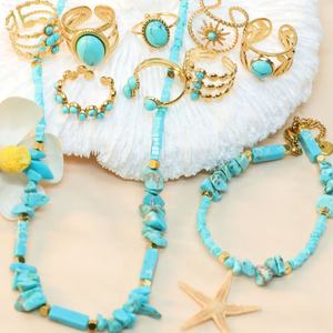 Collar de moda de verano para mujer, turquesa, con cuentas de oro de 18 quilates, acero inoxidable de alta sensibilidad, clásico, religioso, con número y perla. - Product Image 1