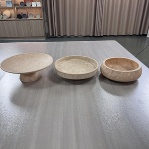 घरेलू सजावट हस्तनिर्मित गोल ट्रैवटाइन बाउल बेज ट्रेवटीन सेवारत ट्रे - Product Image 5