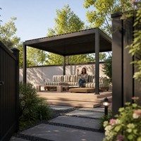Pergola Bioclimatique 5x3m en Alliage d'Aluminium Automatique avec Gouttière Intégrée, Protection Solaire pour Café, Restaurant, Terrasse, Garantie Commerciale