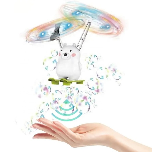 Gesture Induction Flying Electric Bubble Blower Aerobat Toy Bubble Aircraft Flying Animal Bubble Machine for Kids with Lights