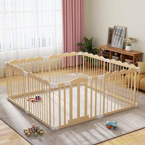 Corralito de Madera para Bebés, Plegable, de Madera Maciza, Seguro para Niños Pequeños, para Usar en la Sala de Estar - Product Image 1