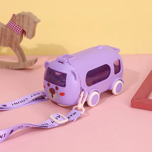 Hot <b>Sale</b> Cute Kids 500ml Portable Drinking Bottle <b>Bus</b> Shape Straw Drinking Cup with Shoulder Strap <b>for</b> Boys Girls <b>School</b> Home - Product Image 4