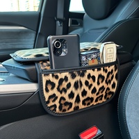 Vente en gros de coussinets de console centrale de voiture personnalisés, imprimé léopard, poches latérales doubles, universel, texture premium