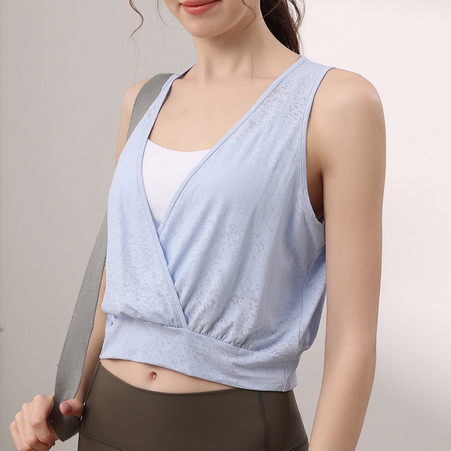 Spandex/Nylon Jacquard Breathable Solid Loose Fit Yoga Vest Blouse Women's Sleeveless Fitness Top Professional Pilates Training