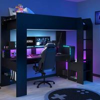 Lit mezzanine design pour chambre d'enfant, lit surélevé en bois avec table de jeu pour garçons, mobilier de salle de jeux tendance pour enfants