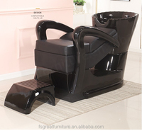 Chaise de lavage de cheveux en cuir PVC noir avec bac, chaise inclinable pour le lavage des cheveux pour salon de coiffure