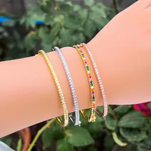 Brazalete abierto redondo chapado en oro de 18k para mujer, pulsera fina de circonia cúbica, Micro pavé, regalo de joyería para mujer