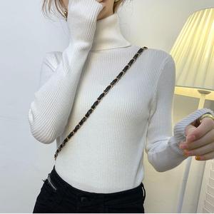 Suéter de punto elástico de manga larga para <span class=keywords><strong>mujer</strong></span>, <span class=keywords><strong>cuello</strong></span> <span class=keywords><strong>alto</strong></span>, ajustado, informal, color liso, para otoño - Product Image 6