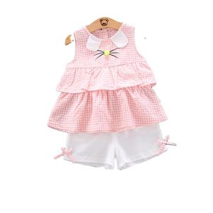 Proveedor Chino de Alibaba, Ropa de Verano para Bebés, Bonito Traje sin Mangas a Cuadros Rosa, Estilo Coreano, para Niña - Product Image 1