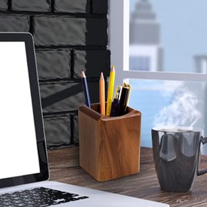 Natural Square Wooden <b>Pen</b> Holder Solid Wood Desktop Stationery Storage <b>Box</b> For Office Supplies - Product Image 1