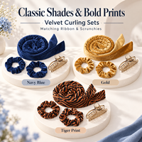 Ensemble de 5 Bandes à Boucler sans Chaleur en Velours avec 2 Chouchous, Pince et Pochette 120 G pour Femmes – Vente en Gros