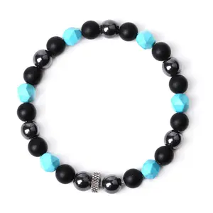 8mm Gemstone Beads Handmade Bracelet Faceted Turquoise Hematite Black Matte Onyx Beaded Stretch Women Men Bracelet