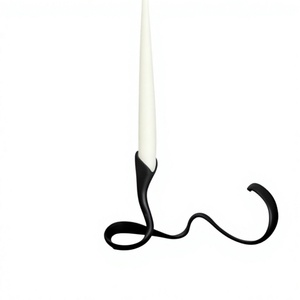 Portavelas de Metal Ondulado Negro con Vela Blanca Cónica, Decoración para el Hogar, Diseño Minimalista, Estilo Moderno, Decoración de Mesa - Product Image 1
