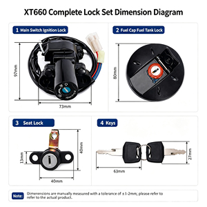 KOLMIO-LAM pour <span class=keywords><strong>Yamaha</strong></span> XT660 XT660R XT660X <span class=keywords><strong>XT</strong></span>-<span class=keywords><strong>660</strong></span> <span class=keywords><strong>XT</strong></span> <span class=keywords><strong>660</strong></span> R X Kit de serrures de réservoir d'essence, de contact et de selle avec clés 2004-2011 2014 - Product Image 2