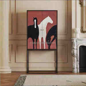 Japanische Wohn möbel Hochwertiges Vintage Holz Side board <span class=keywords><strong>2</strong></span>-türiger Eichenholz-Lagers chrank mit Metallkreuzungs-Weins chrank - Product Image 5