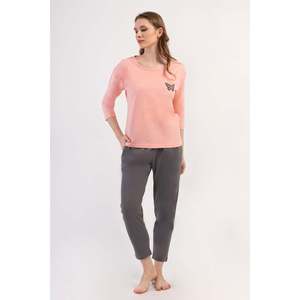 KADIN P.SUPREM XXL O YAKA DUSUK OMUZLU 3/4KOL PILELI CEPLI 7/8 BOY PIJAMA TAKIM - สีชมพูอ่อน - สีชมพูอ่อน - Product Image 1