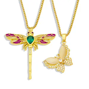 Yeni tasarım böcek Dragonfly kolye kolye moda zirkon kelebek kolye kadın aksesuarları için