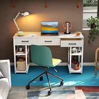Meuble de bureau moderne, bureau d'ordinateur avec 3 tiroirs, bureau ergonomique de grande taille, table d'ordinateur blanche avec étagère de rangement