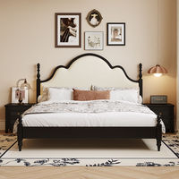 Lit king-size en bois massif de style américain, lit double vintage de 1,8 mètre et lit maître français minimaliste