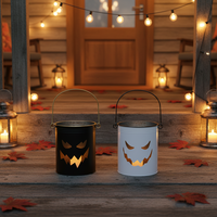 Nouveauté Halloween : Seau en métal Jack-O'-Lantern avec poignée, fait main, durable, décoratif et effrayant, porte-bougie pour l'intérieur, pour la fête d'Halloween